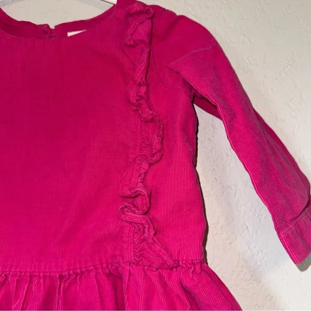 Kid's Gap Fuchsia Ruffle Corduroy Long Sleeve Casual Dress